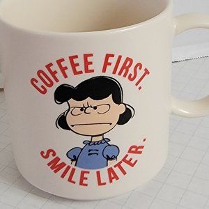 Lucy Cup Mug COFFEE FIRST SMILE LATER Peanuts Hallmark Schulz Large Lucille